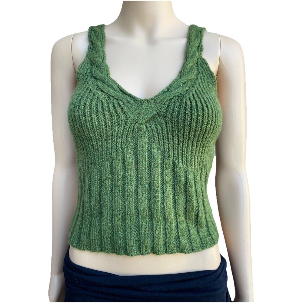 XS Anthropologie Rib Knit Crop Tank Top Green Sweater